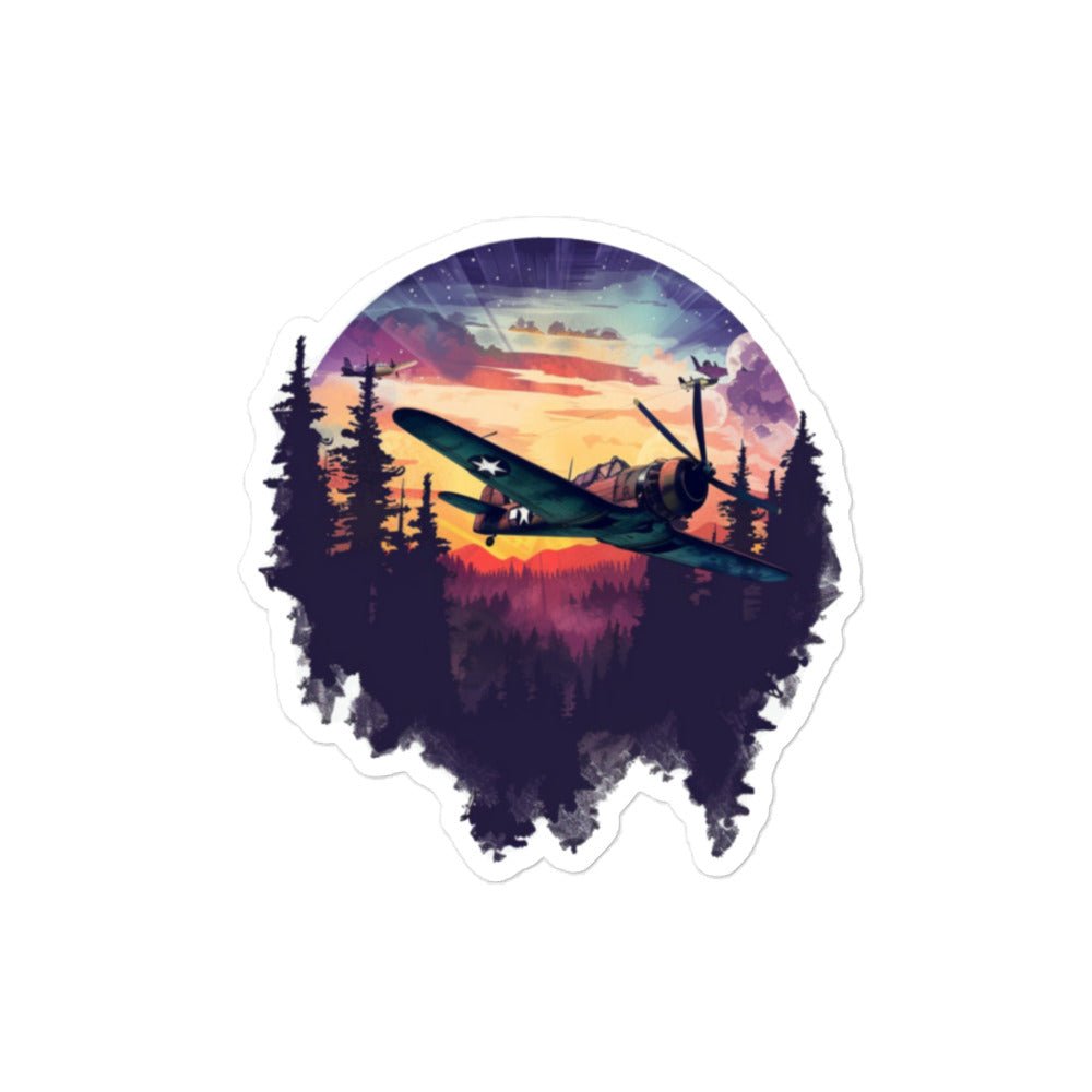 Sticker WW2 Plane Sunset Forest Scene