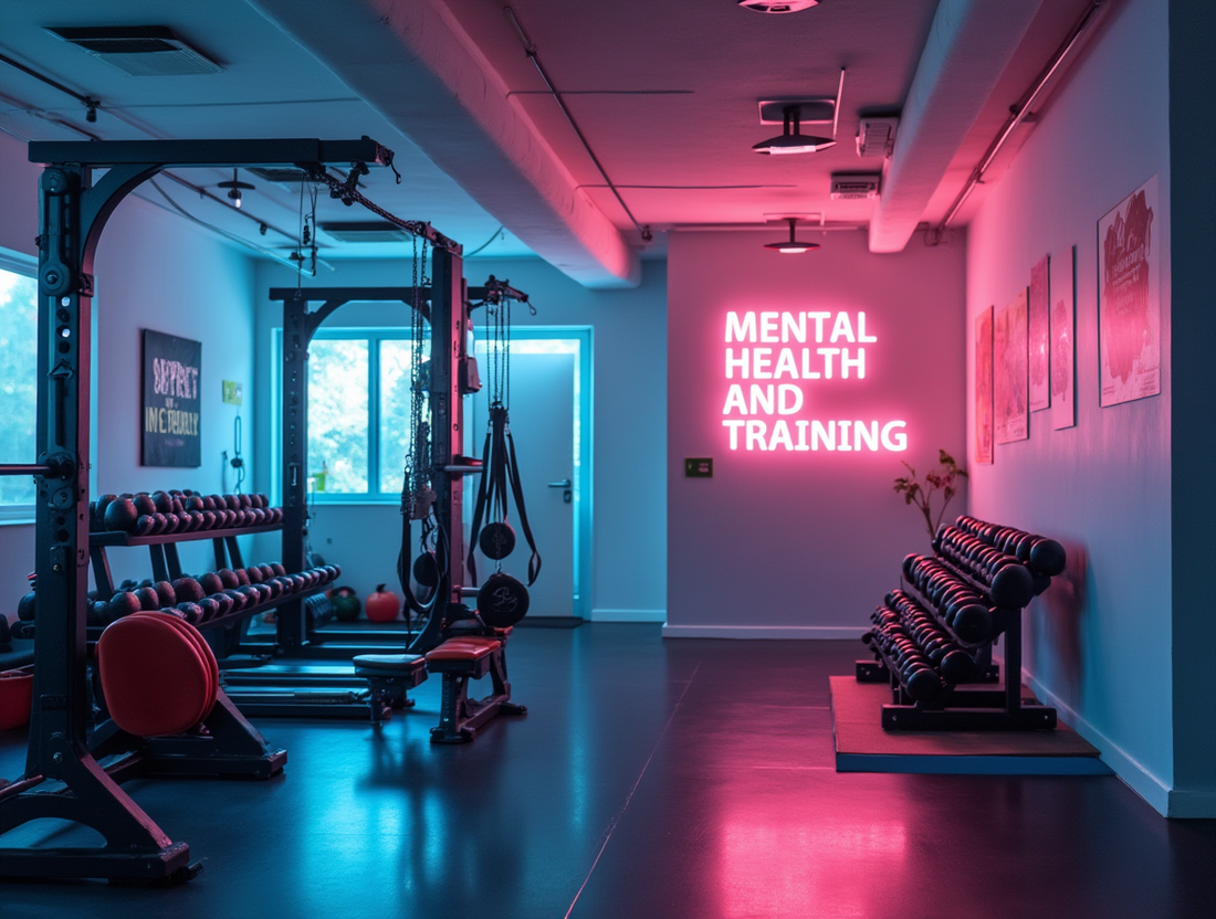 A bright and welcoming modern gym with high ceilings, natural light, and a neatly organized weight rack with dumbbells, kettlebells, and resistance bands. Motivational posters decorate the walls, creating an inspirational and professional atmosphere.