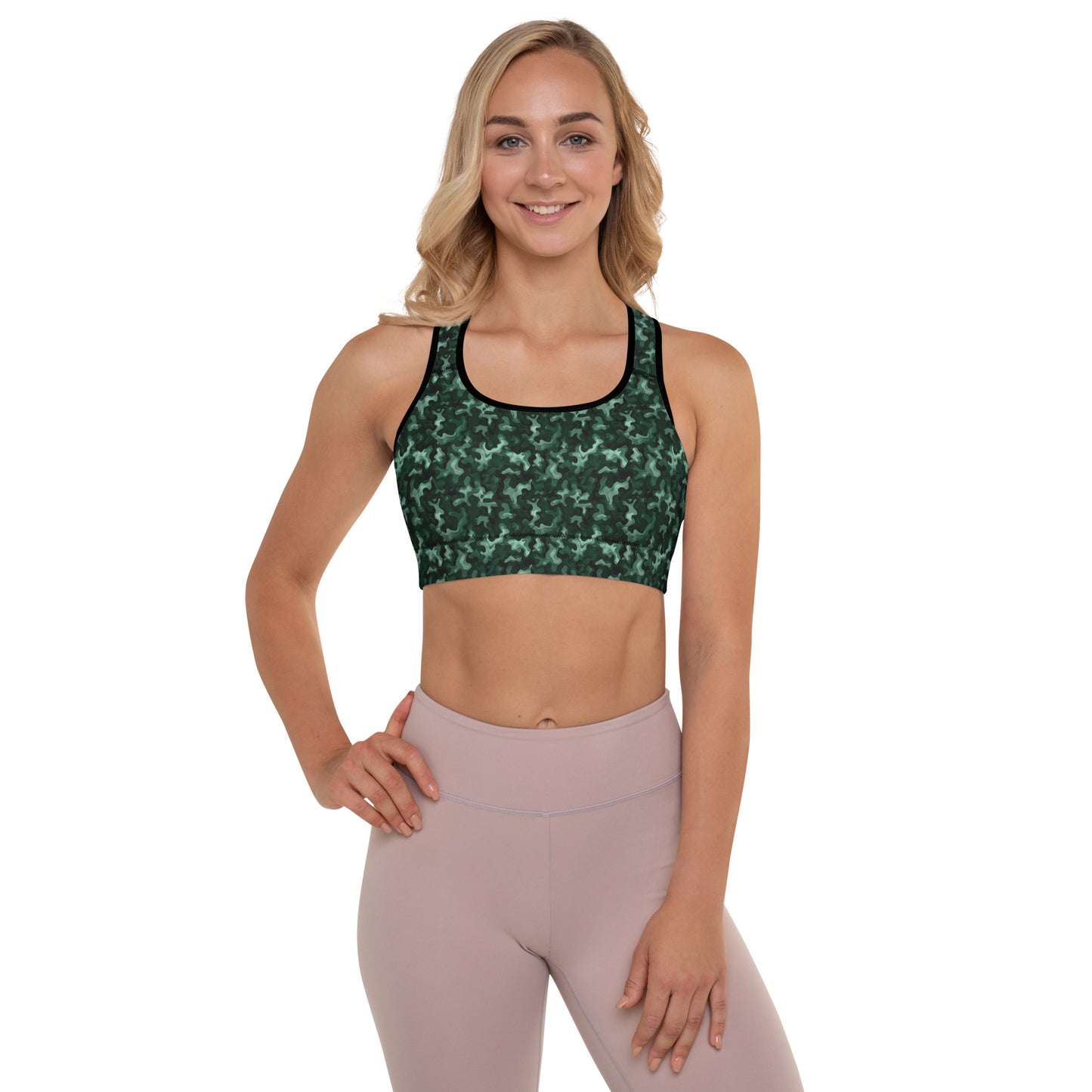 Padded Sports Bra: Green Camo