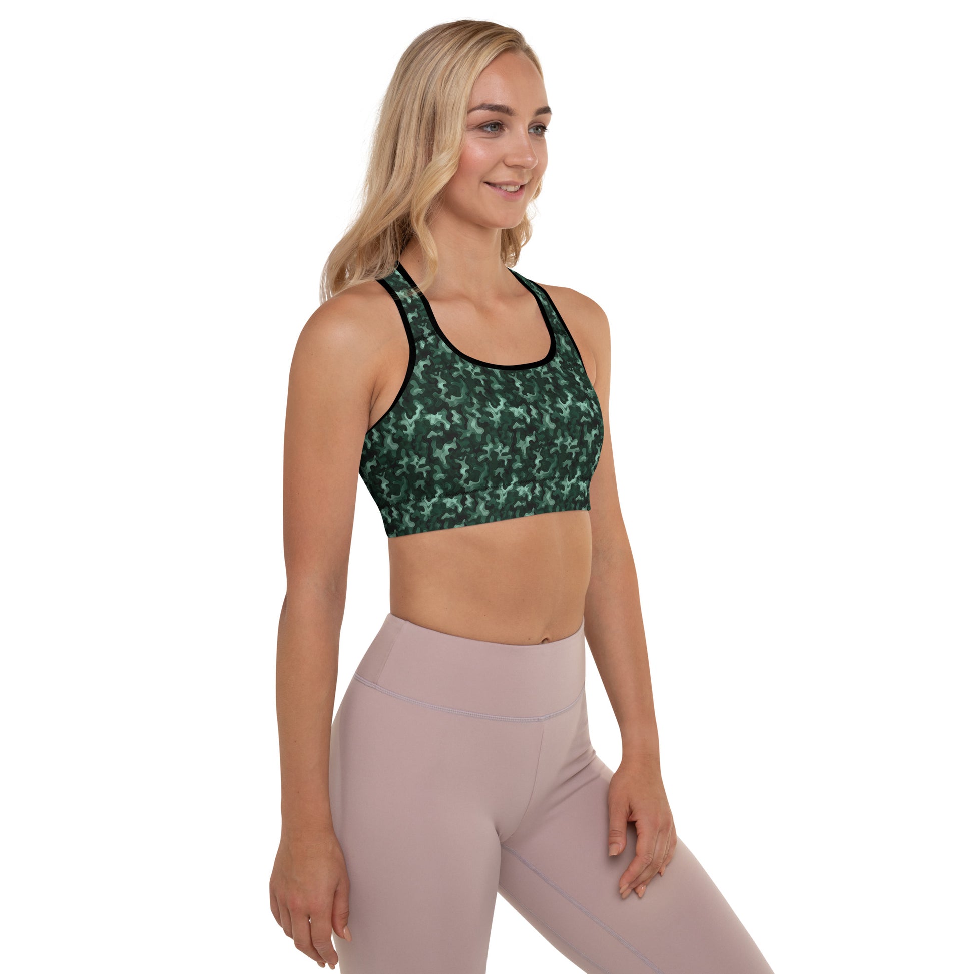 Padded Sports Bra: Green Camo