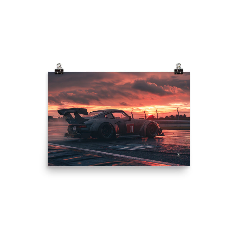 Sunset Serenity Poster: Time Attack Race Car Rests as Day Fades into Dusk
