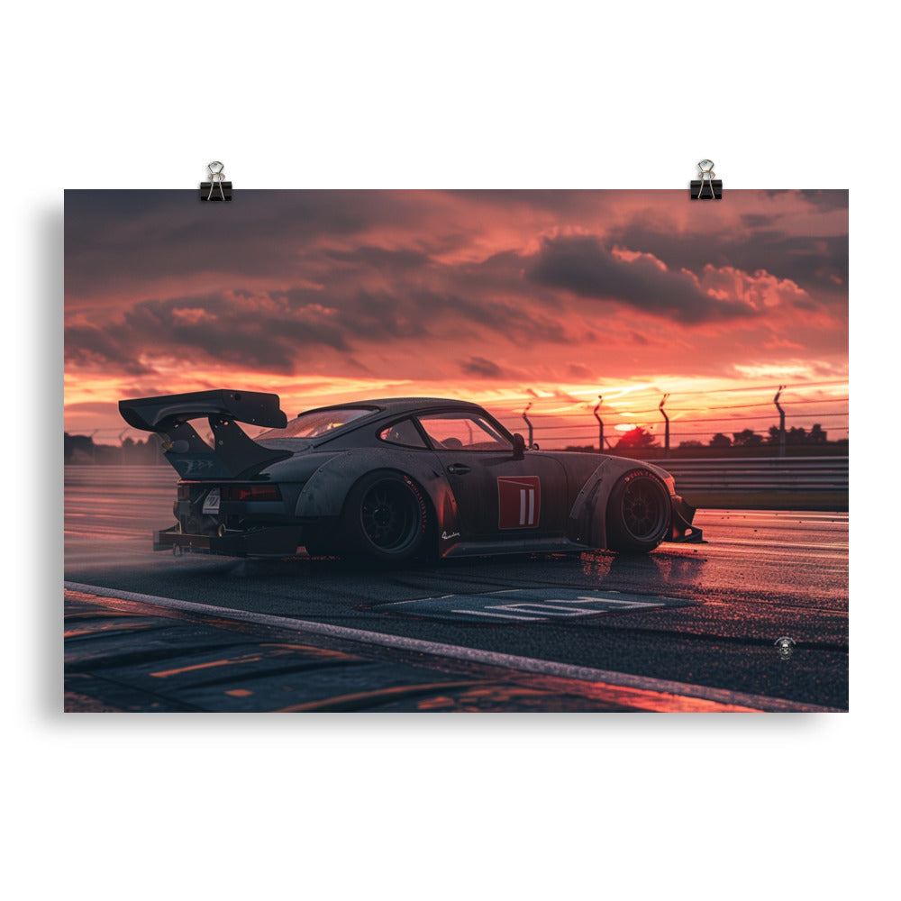 Sunset Serenity Poster: Time Attack Race Car Rests as Day Fades into Dusk