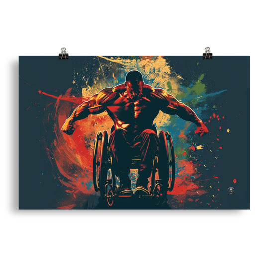 Strength Unbound Poster: Wheelchair Bodybuilder Aiming High, Defying Limits with Determination