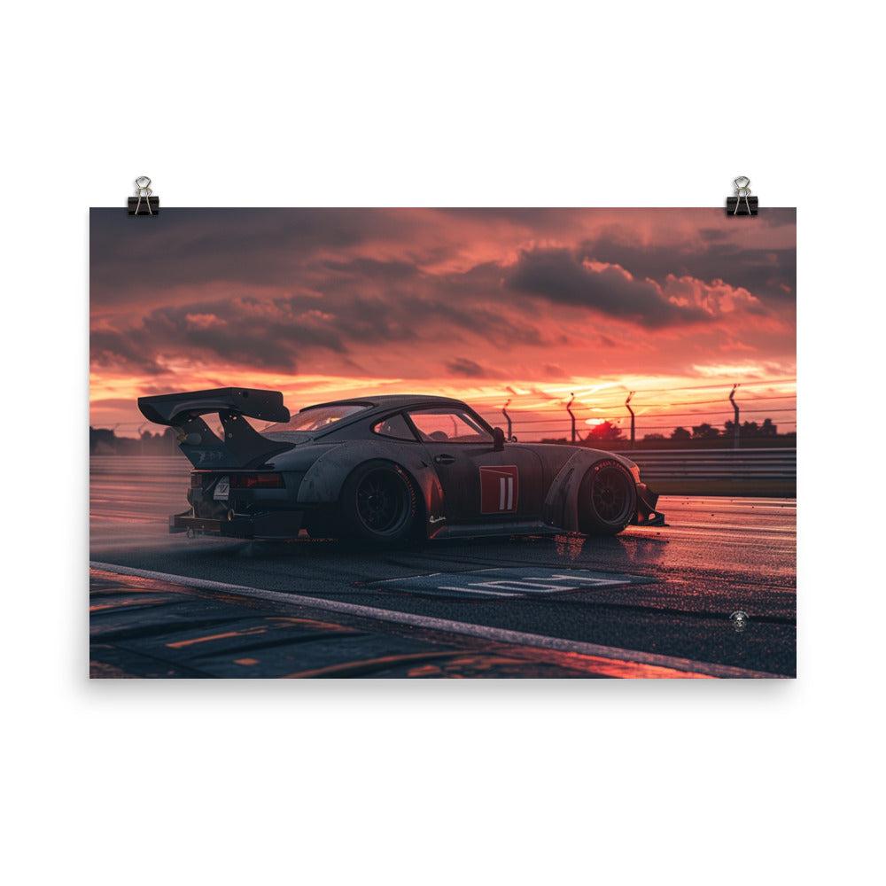 Sunset Serenity Poster: Time Attack Race Car Rests as Day Fades into Dusk