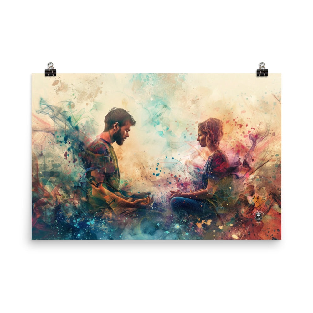 Peace Amidst Chaos: Couple Finds Serenity in Meditation Amidst Turbulent World Poster