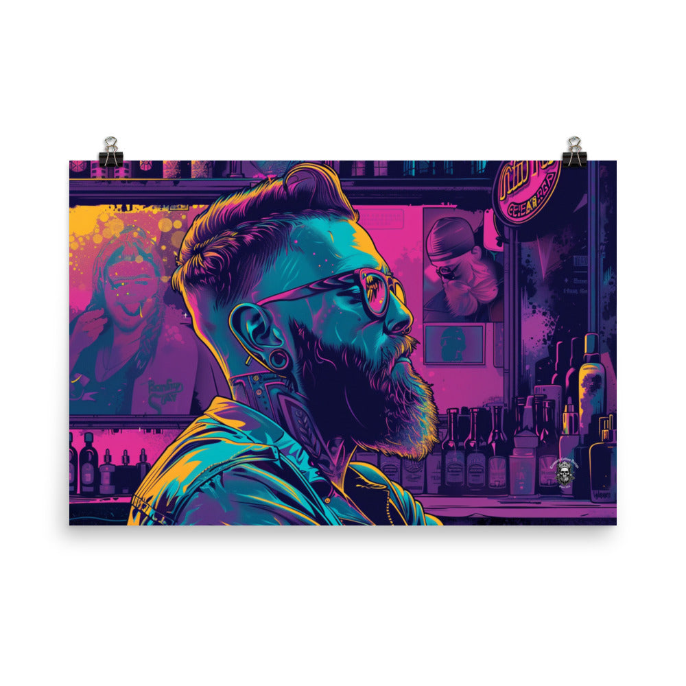 Neon Shears: Step into the Futuristic Realm of Cyberpunk Barbershop Poster