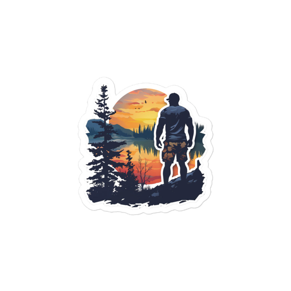 Muscle Strong Man Hiking in a Forest Decal: Adventure Sticker for Nature Enthusiasts