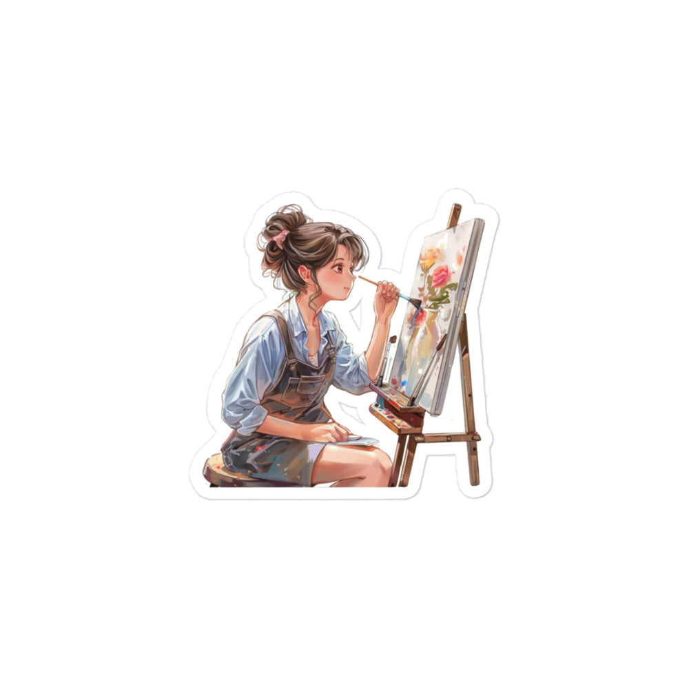 Anime Style Painter with Easel Decal: Artistic Expression