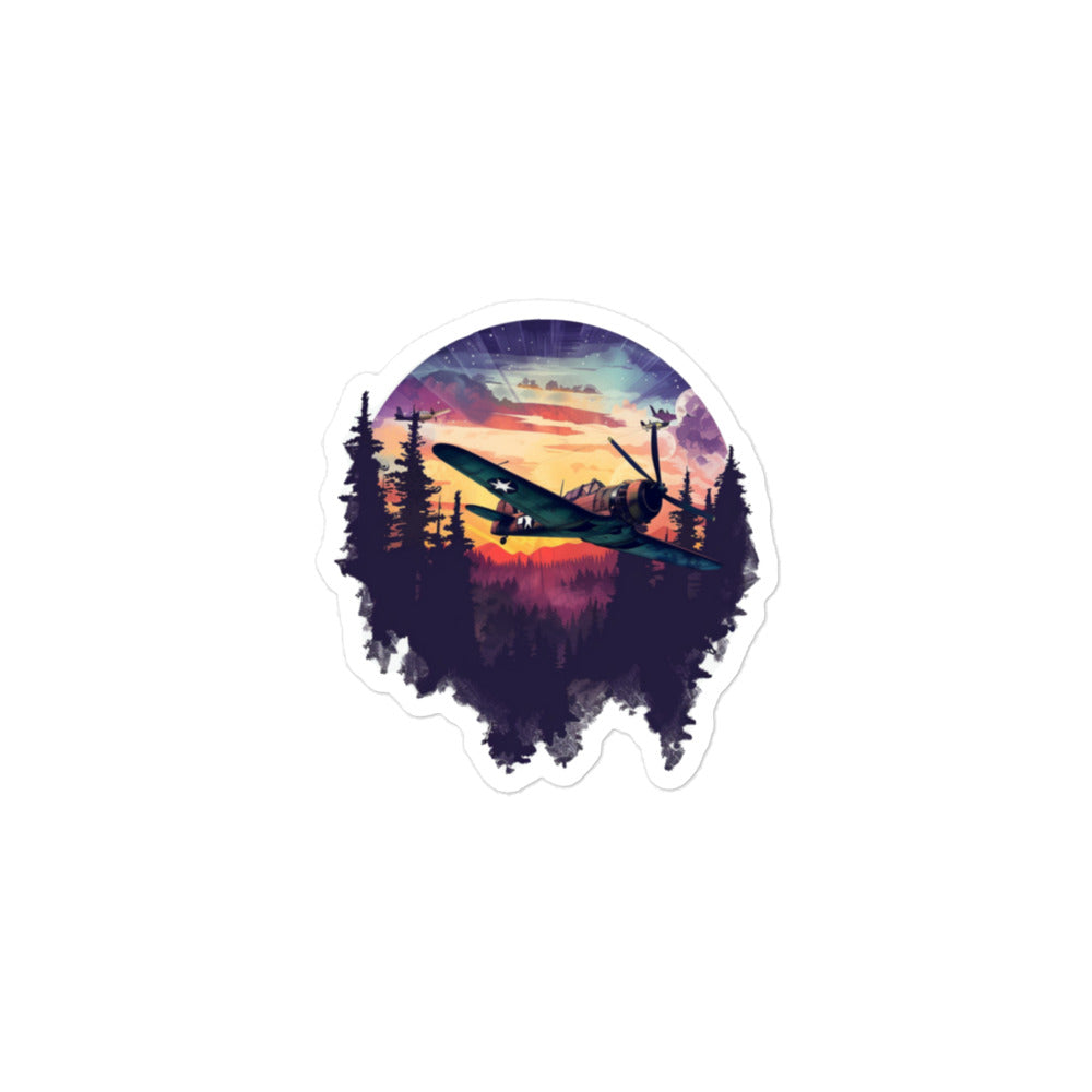 Sticker WW2 Plane Sunset Forest Scene