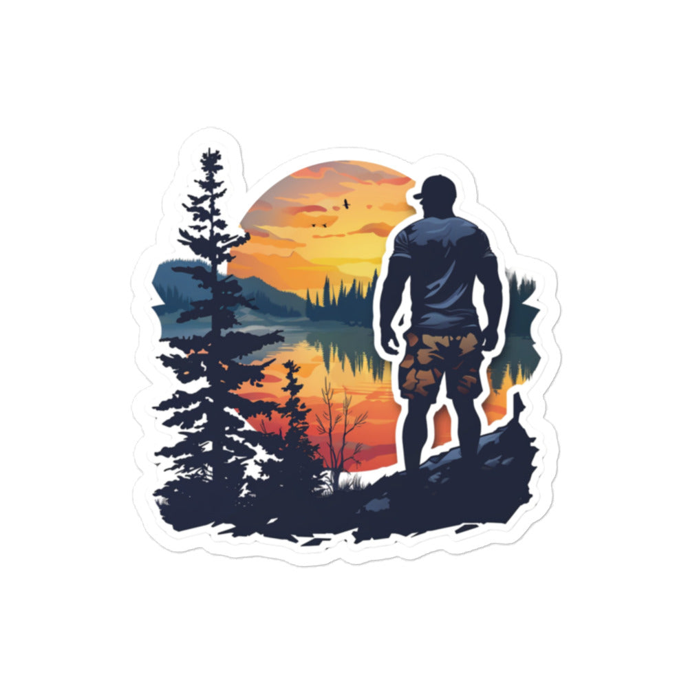 Muscle Strong Man Hiking in a Forest Decal: Adventure Sticker for Nature Enthusiasts