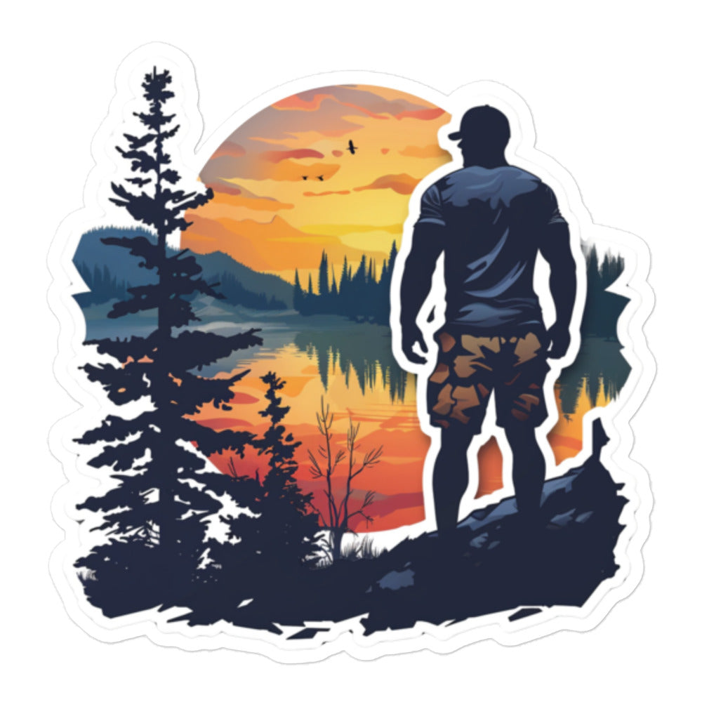 Muscle Strong Man Hiking in a Forest Decal: Adventure Sticker for Nature Enthusiasts