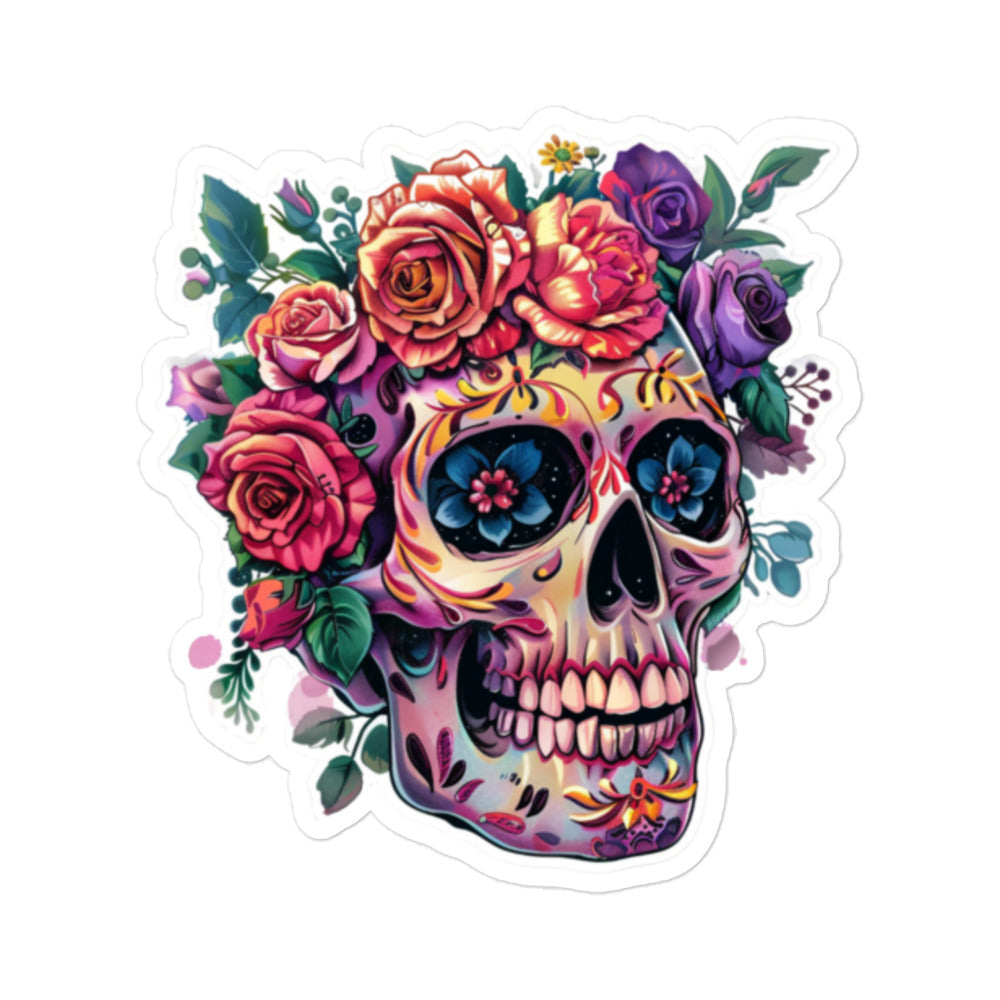 Mexican Skull Design with Roses: Vibrant Decal for Cultural Expression