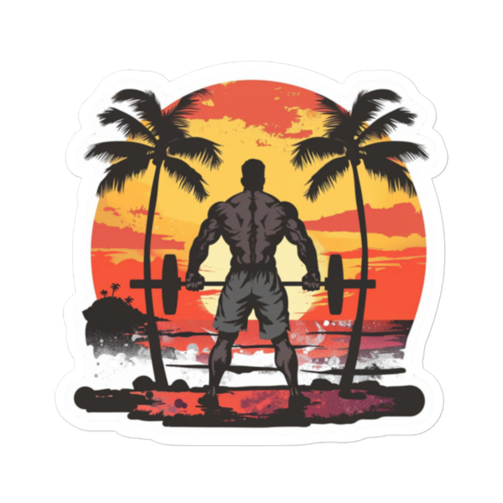 Muscle Man Deadlift Beach Scene Decal: Fitness and Relaxation Combined