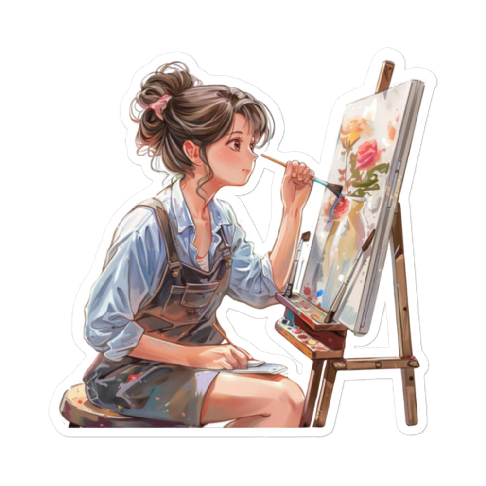 Anime Style Painter with Easel Decal: Artistic Expression