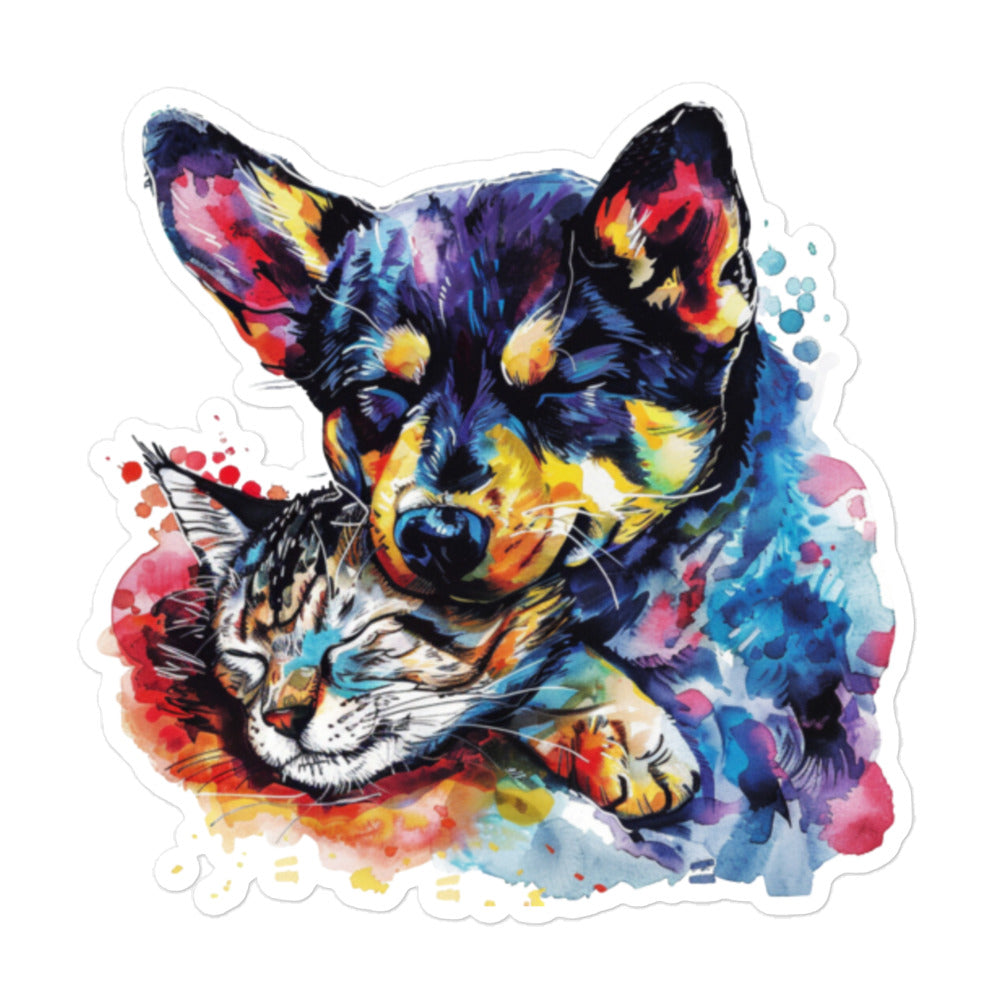 Vibrant Cat and Dog Lover Artwork Decal: Cool Design for Pet Enthusiasts