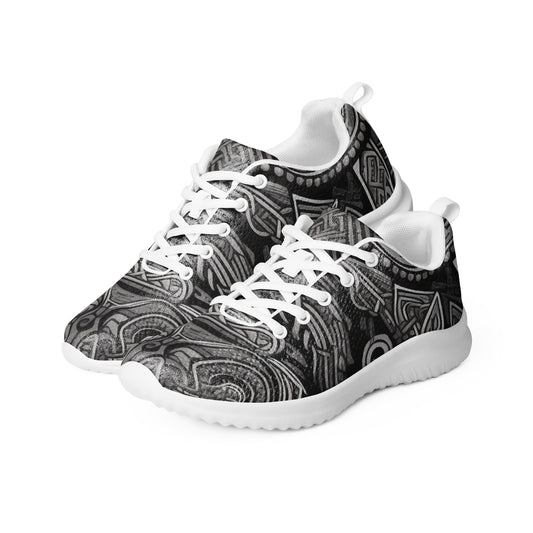 Norse Stride: Men's Athletic Shoes with Viking Patterns in Grey and Black